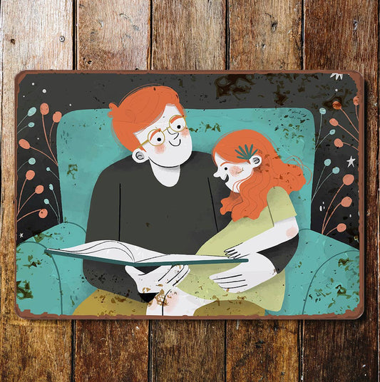 father daughter reading | Metal Wall Sign
