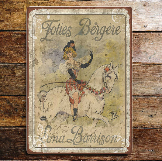 Vintage Lady On Horse Folies Bergere | Metal Sign Plaque
