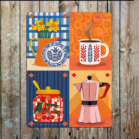 Vibrant Quadrants Coffee Kitchen | Metal Sign Plaque