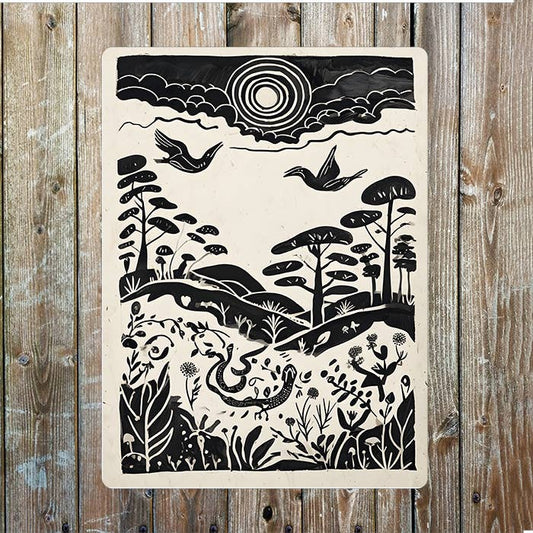 Folk Art Illustration Nature Bird Inspired | Metal Sign Plaque