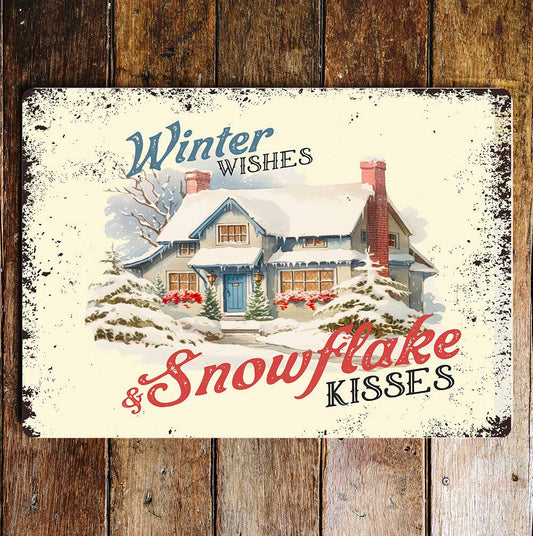 Winter Wishes Snowflake Kisses | Metal Sign Plaque
