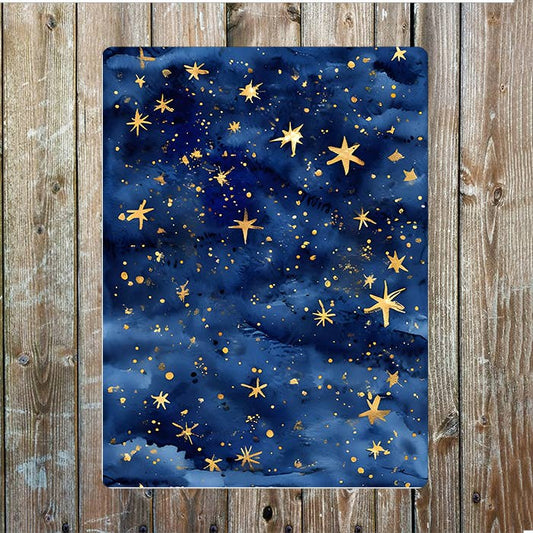 Watercolor Night Sky Painting Western | Metal Sign Plaque
