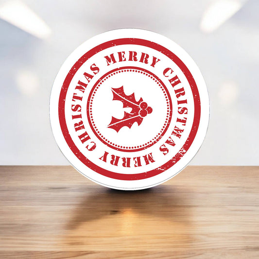 Merry Christmas Holly Decoration Circle Metal Sign