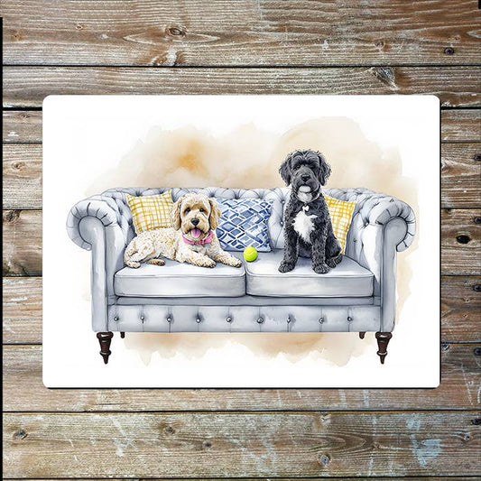 Dogs On Sofa Chair Watercolour Spring | Metal Sign Plaque