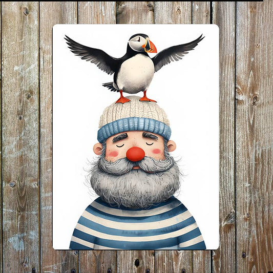 Blue Puffin Sailor sea Nautical | Metal Sign Plaque