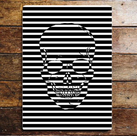 Skull Black And White Stripes Metal Wall Sign