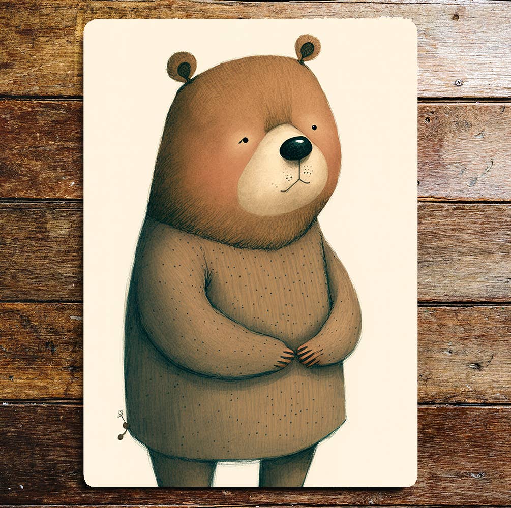 Cute Sad Bear Portrait Woolly Jumper | Metal Sign Plaque