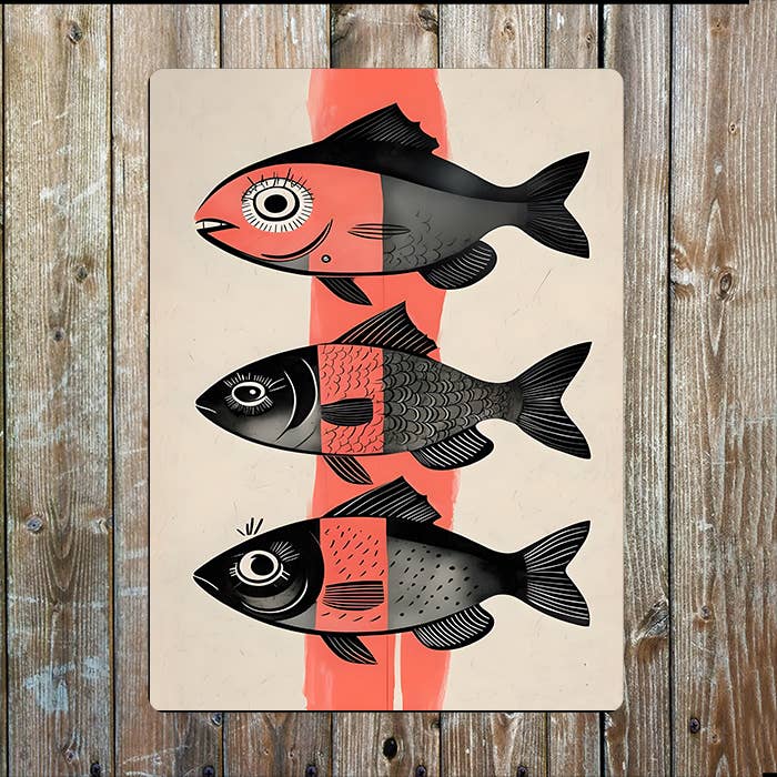 3 Fish Red Stripe sea Nautical | Metal Sign Plaque