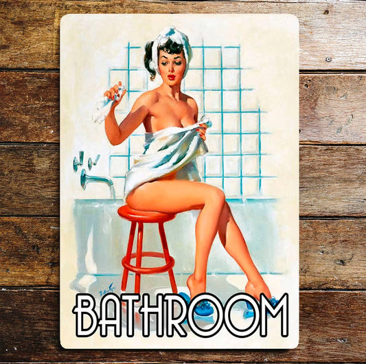 Bathroom Door Sign Pin Up | Metal Sign
