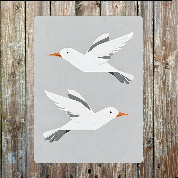 Minimalist Illustration Of Two Seagull | Metal Sign Plaque