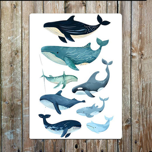 Whale Illustration watercolor Sea Nautical | Metal Sign Plaque
