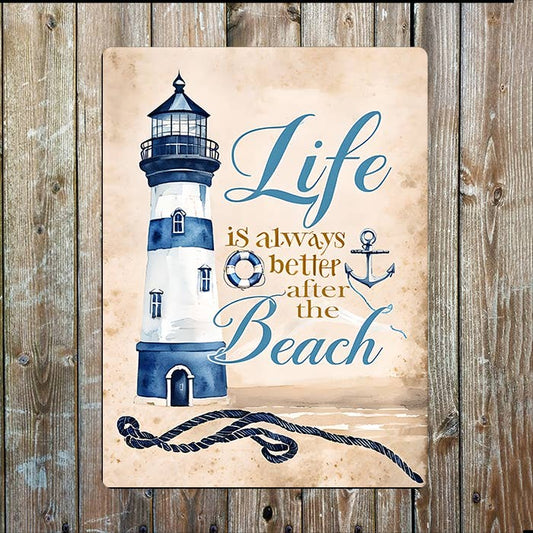 Life Better after Beach Seaside Nautical | Metal Sign Plaque