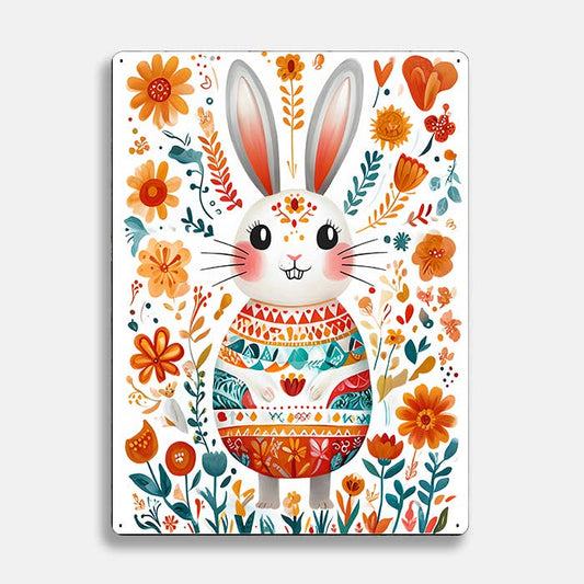 Rabbit Illustration scandinavian folk Metal Sign Plaque