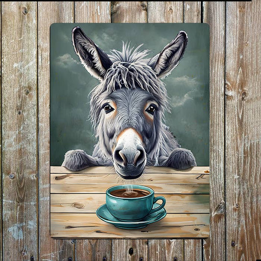 Donkey Leaning Wooden Table Tea Coffee | Metal Sign Plaque