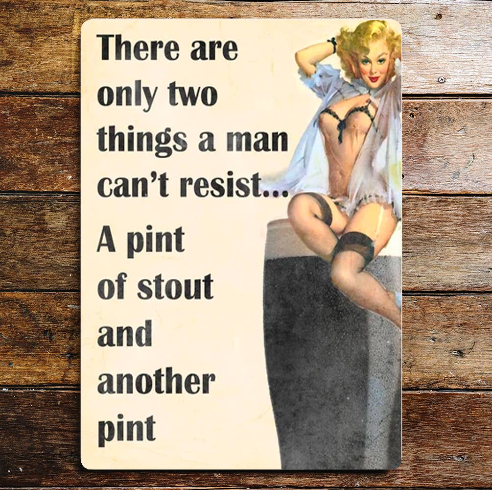Pin Up Two things Men Cant Resisit Metal Sign