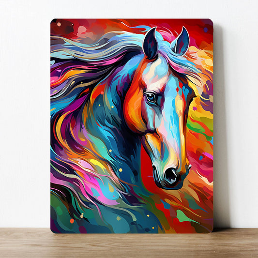 Pony Stallion Horse Watercolour Neon Metal Sign Plaque