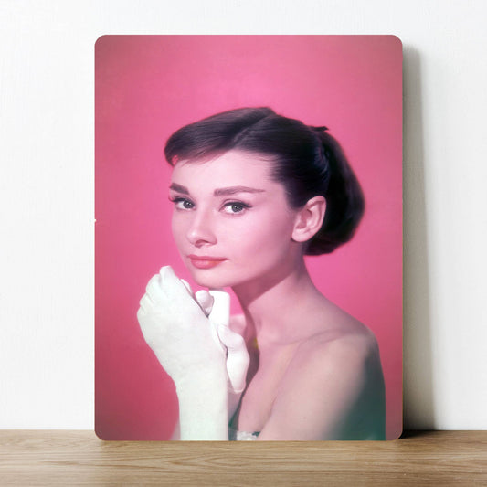 Audrey Hepburn Model pose pink | Metal Wall Sign