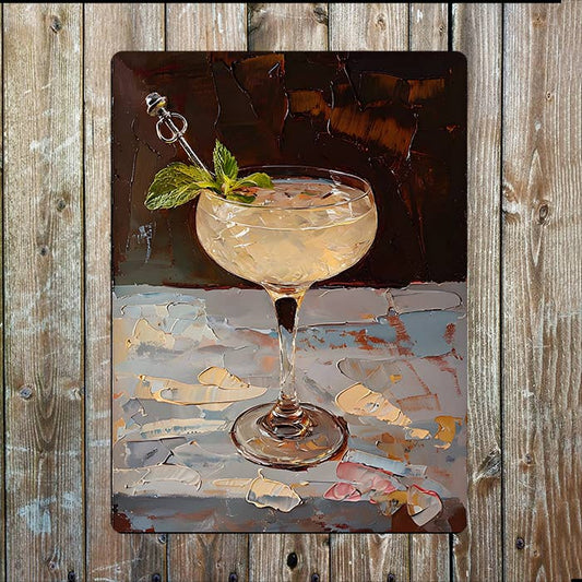 Painting style Cocktail Glass Mint Leafs Metal Sign Plaque