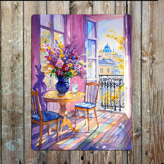 Indoor Balcony | Vibrant Watercolour | Metal Sign Plaque