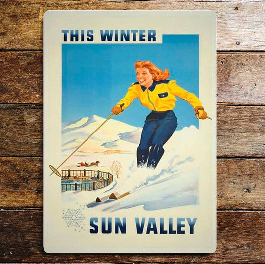 This Winter Sun Valley Metal Travel Wall Sign