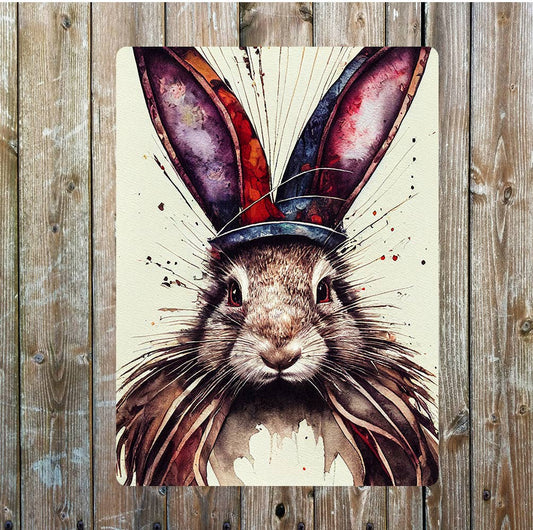 Rabbit In Watercolours Metal Sign Plaque