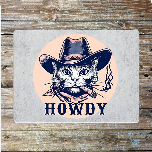 Cat Cowboy Illustration Howdy Western | Metal Sign Plaque