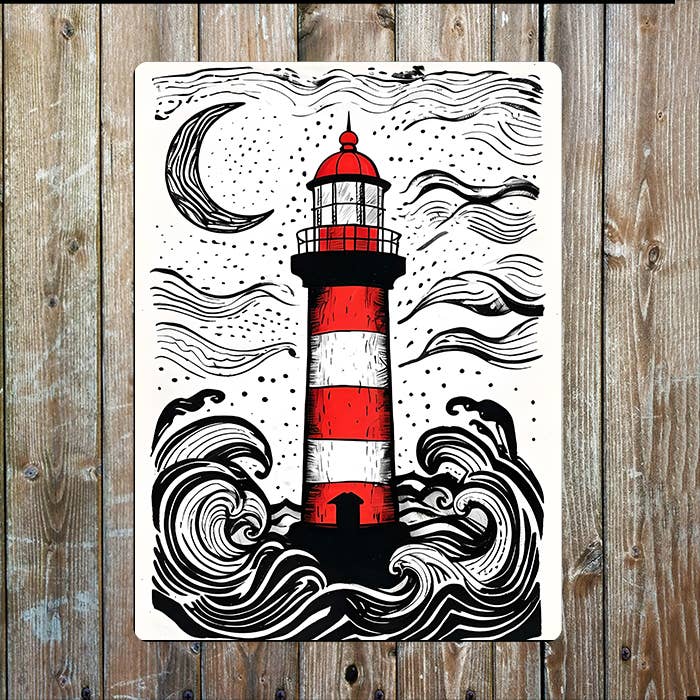 Black And White Lighthouse Sea Nautical | Metal Sign Plaque