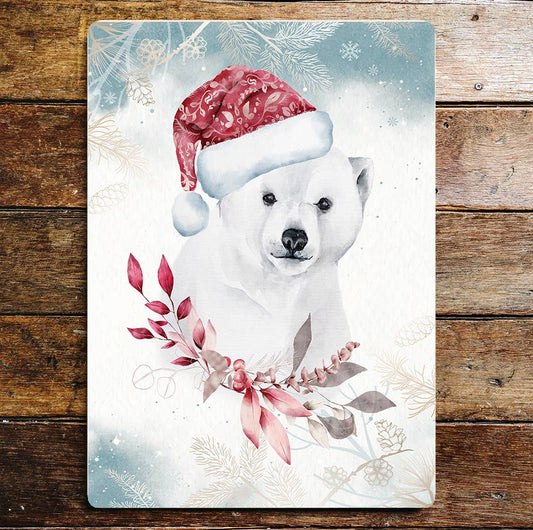 Polar Bear Christmas wall paper Art Metal Sign Plaque
