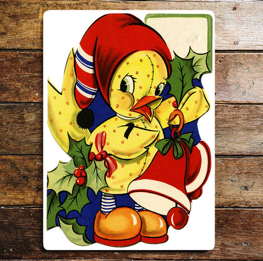 Christmas Chick Hat Bells Holly | Metal Sign plaque