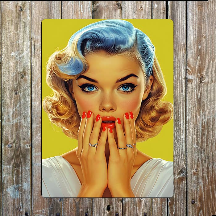 Woman Shocked suprised Retro | Metal Sign Plaque