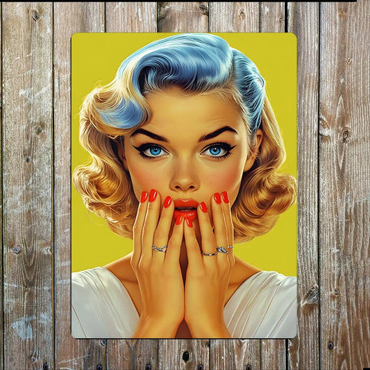 Woman Shocked suprised Retro | Metal Sign Plaque