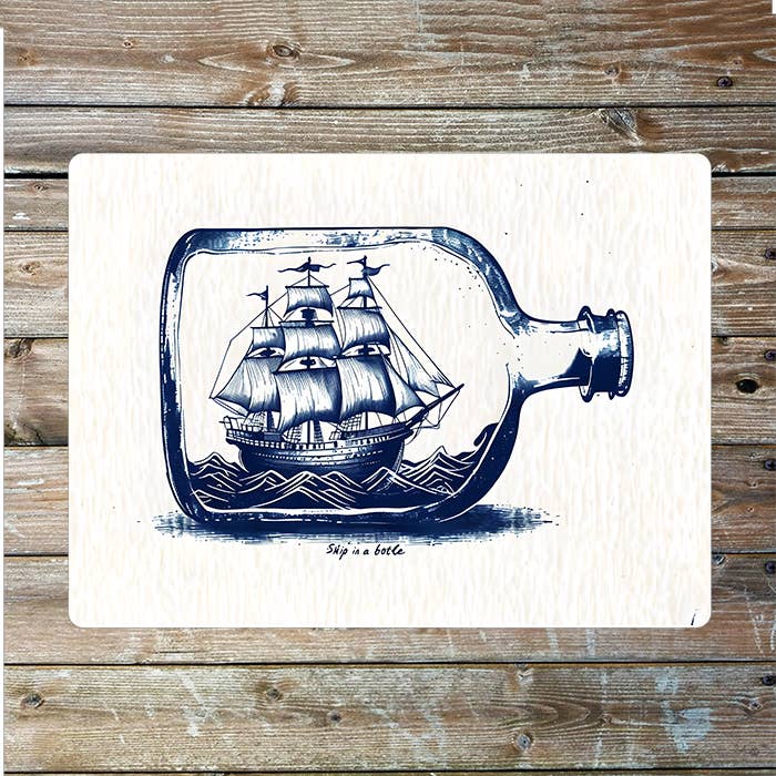 Ship in a Bottle Illustration Sea Nautical Metal Sign Plaque
