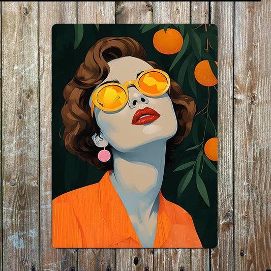 Vibrant Woman Sunglasses Oranges | Metal Sign Plaque