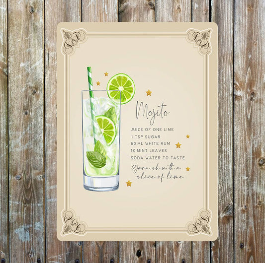 Mojito Recipe Cocktail Decorative | Metal Sign Plaque
