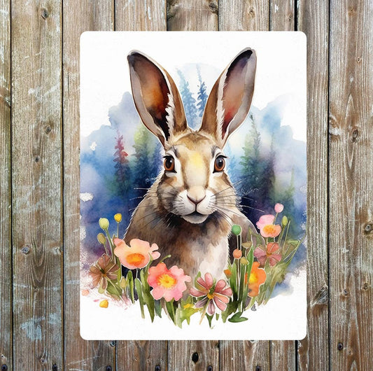 Watercolor spring rabbit Decor | Metal Sign Plaque