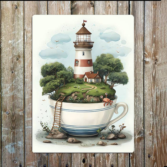 Teacup Lighthouse Seaside Sea Nautical Metal Sign Plaque
