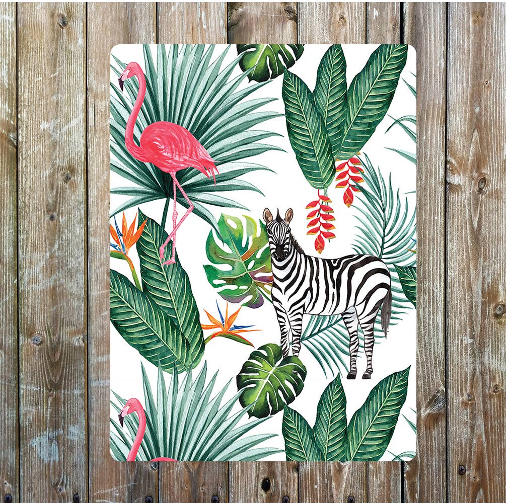 Zebra flamingo | lifestyle art | Metal Sign Plaque