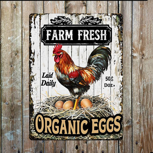 Farm Fresh Organic Eggs I Hens Chicken I Metal Sign Plaque