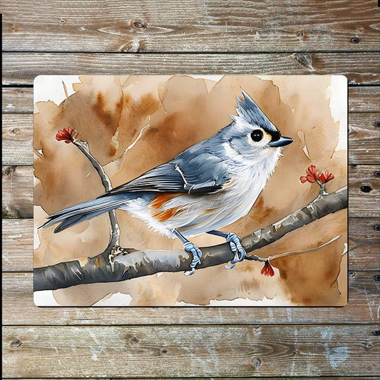 Tufted Titmouse on Branch | Metal Sign Plaque