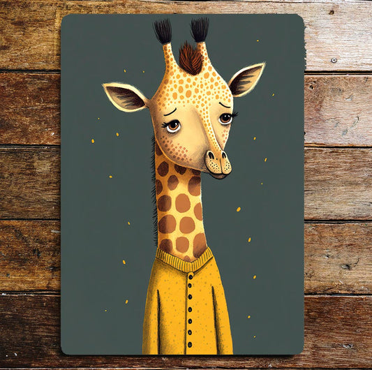 Giraffe Cardigan Portrait Illustration | Metal Sign Plaque