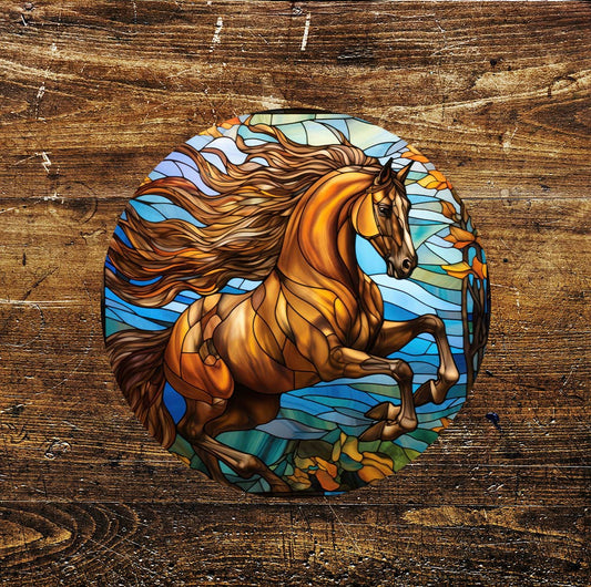 Horse Orange Mane Stained Glass Affect Metal Sign Circle