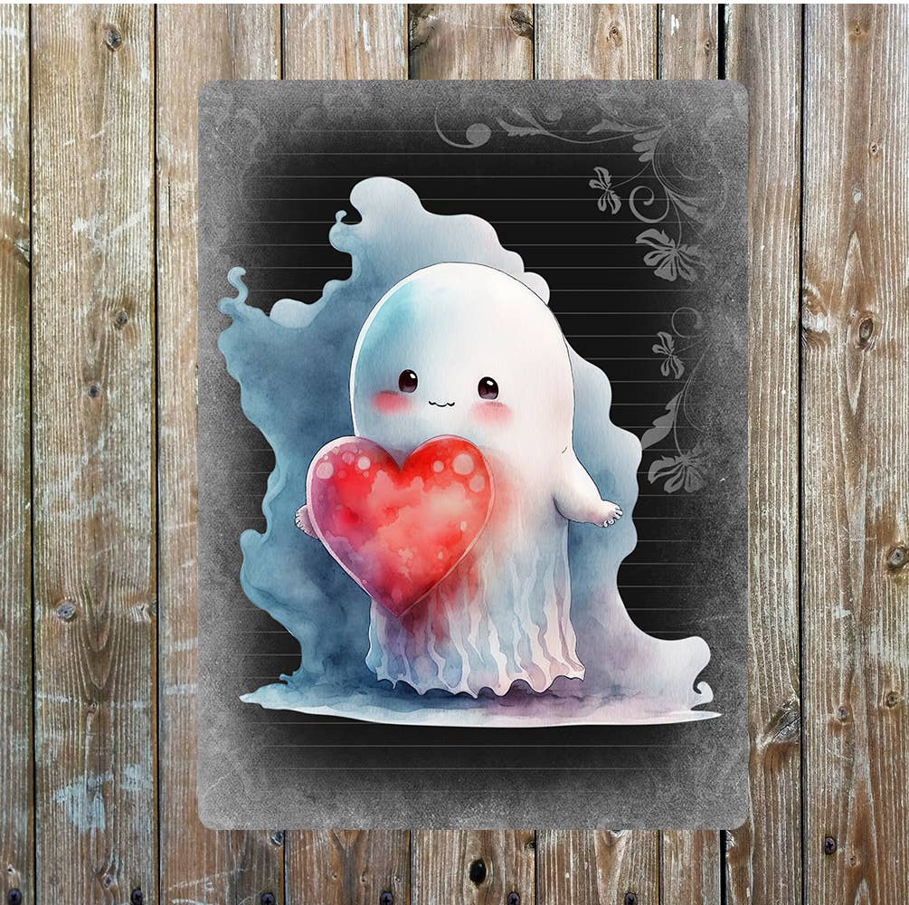 Cute Ghost Big Red Heat Valentines | Metal Sign Plaque