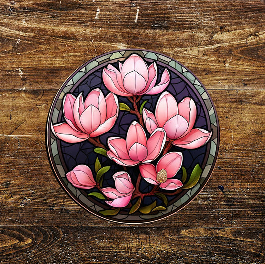 Stained Glass Style Wall Art, Bright Pink Circle Metal Sign