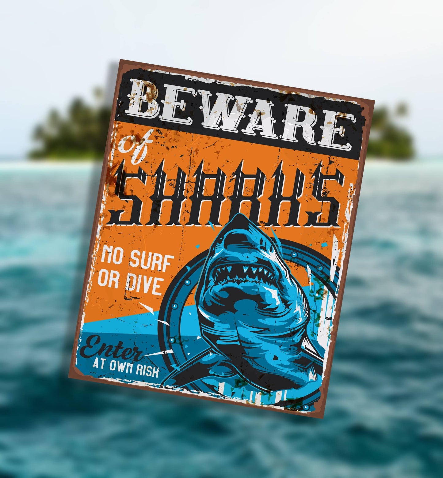 Beware Of Sharks | Metal Sign Plaque