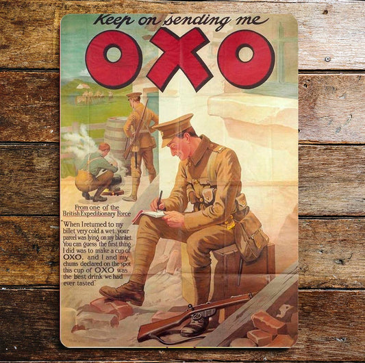 Oxo Cube Keep on Sending me Oxo | Metal Sign