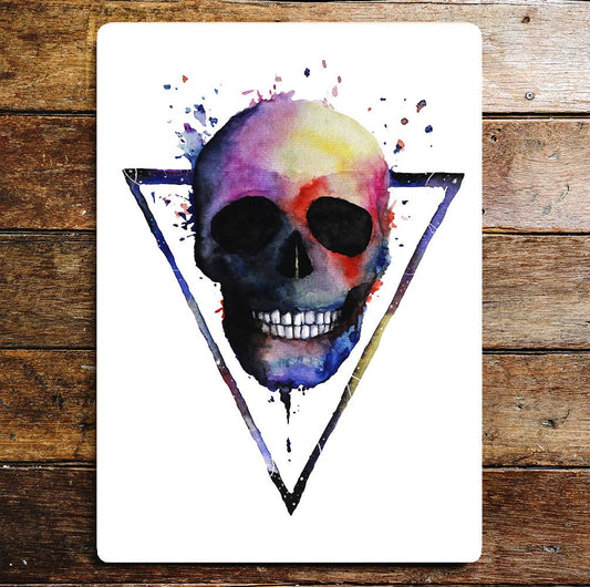 Skull Watercolours Metal Wall Sign