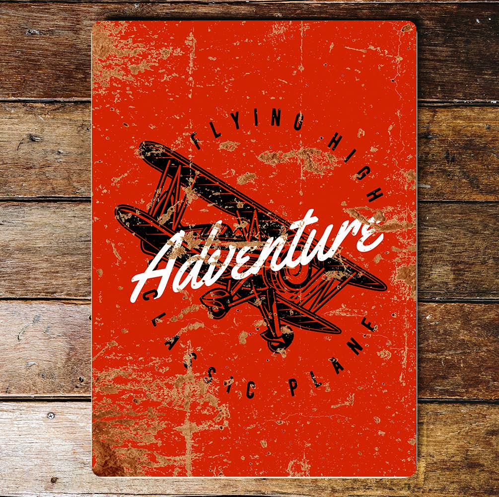Flying High Classic Plane Adventure | Metal Wall Sign Plaque