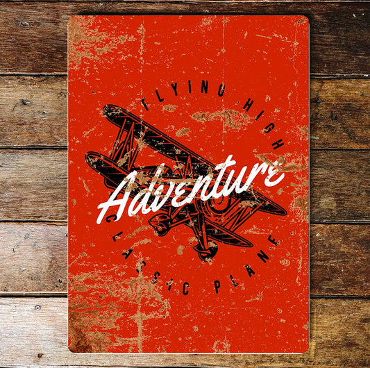 Flying High Classic Plane Adventure | Metal Wall Sign Plaque