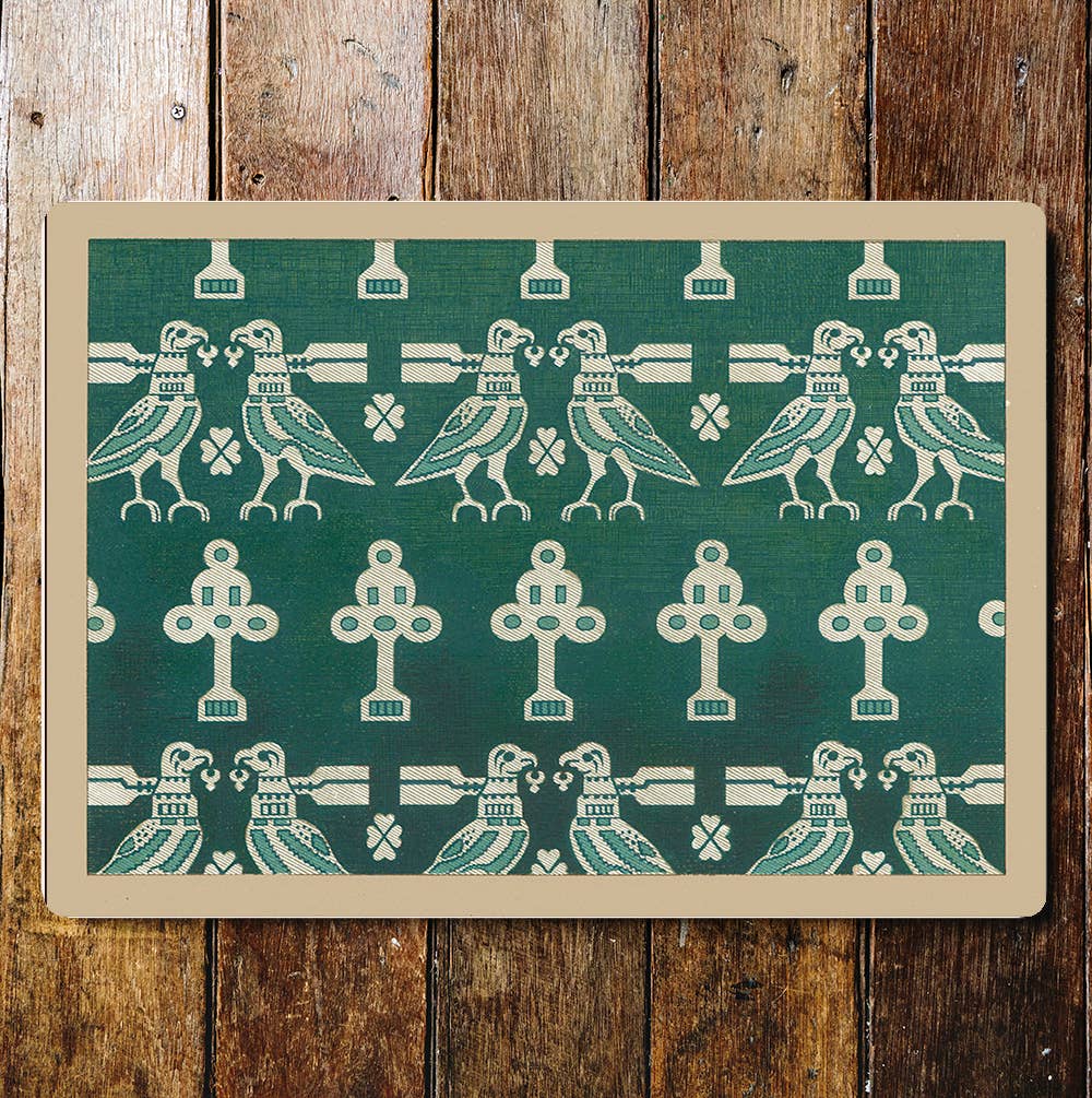 Green Cream Pattern Birds Heart Flower | Metal Sign Plaque