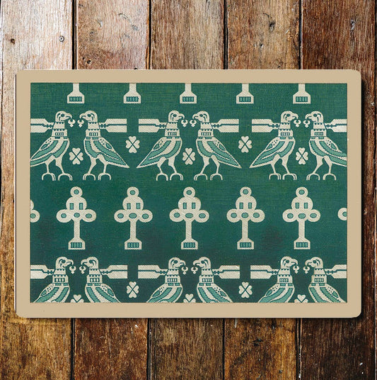 Green Cream Pattern Birds Heart Flower | Metal Sign Plaque